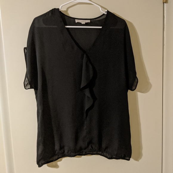 Ann Taylor Loft size Large sheer ruffle blouse - Picture 3 of 5